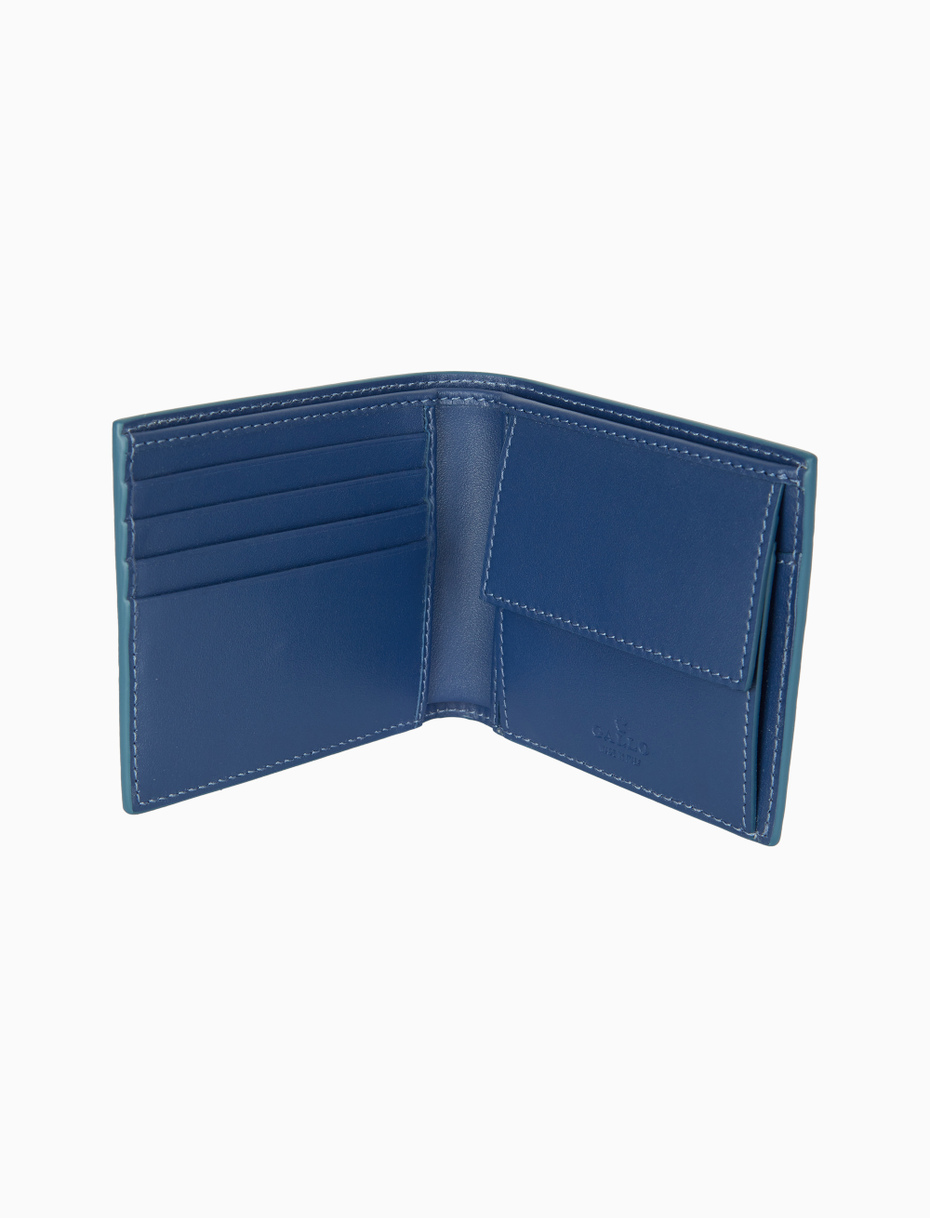 Men's small wallet with coin pocket in blue hammered leather with multicolored stripes - Gallo 1927 - Official Online Shop