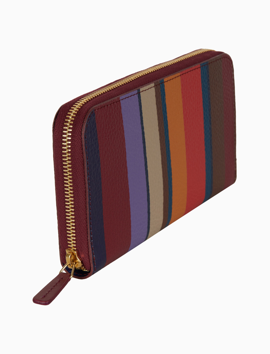 Women's burgundy hammered leather wallet with multicolor stripes - Gallo 1927 - Official Online Shop