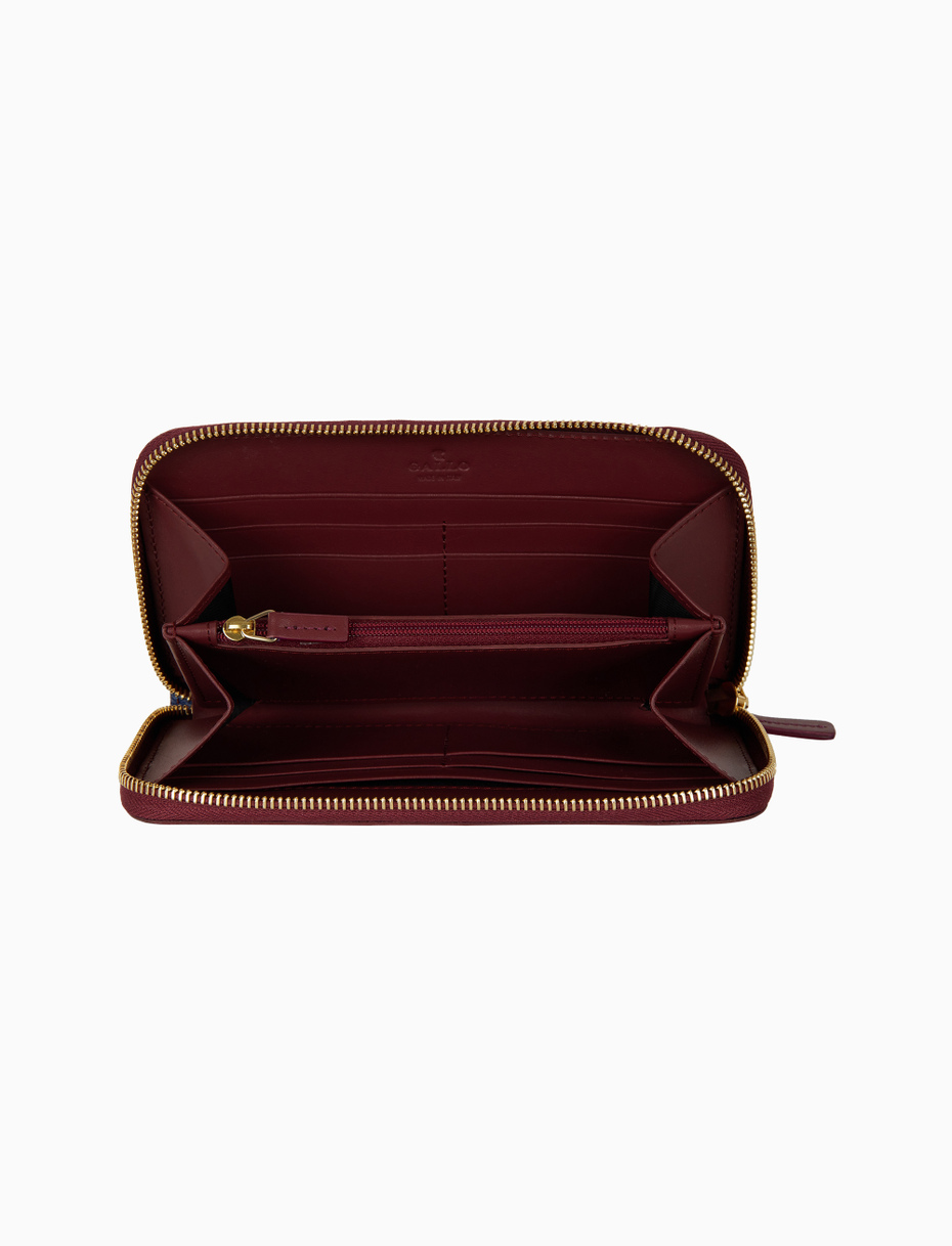 Women's burgundy hammered leather wallet with multicolor stripes - Gallo 1927 - Official Online Shop