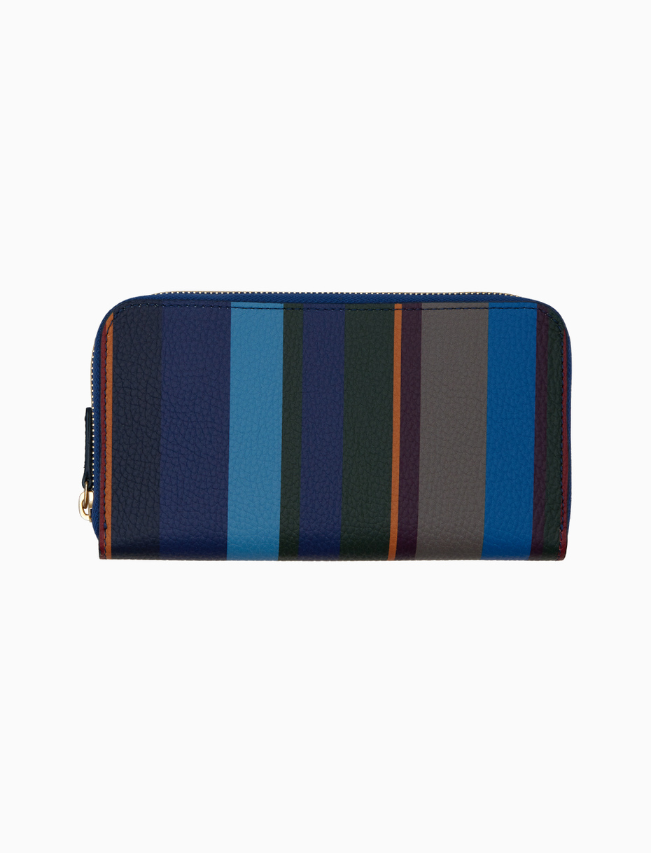 Women's blue hammered leather wallet with multicolor stripes - Gallo 1927 - Official Online Shop