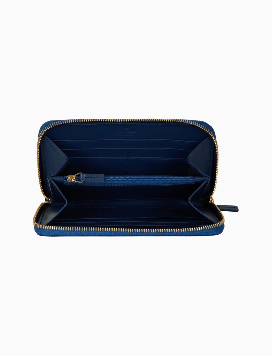 Women's blue hammered leather wallet with multicolor stripes - Gallo 1927 - Official Online Shop