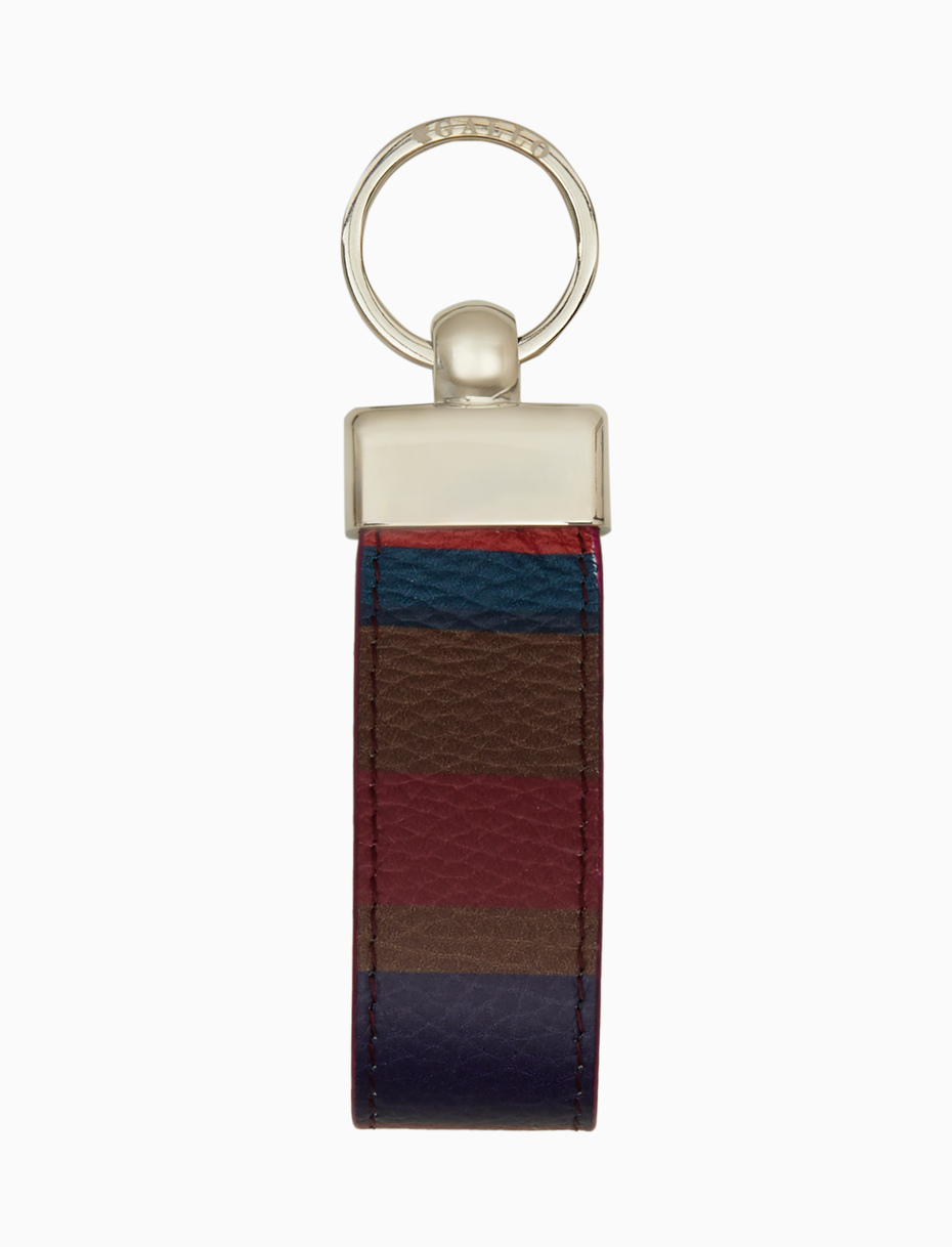 Unisex double strip keyring in hammered burgundy leather with multicolored stripes - Gallo 1927 - Official Online Shop