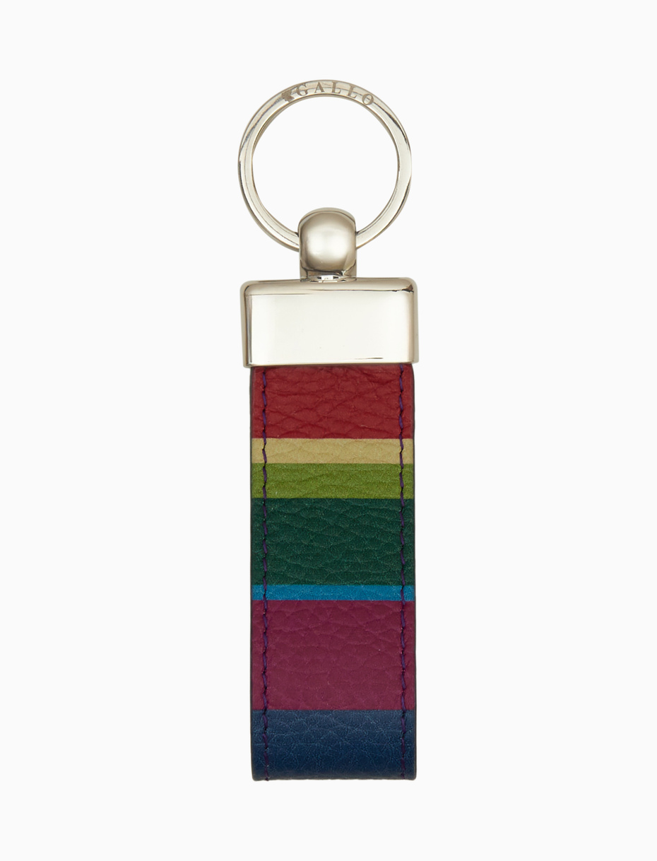 Unisex double strip keyring in hammered blue leather with multicolored stripes - Gallo 1927 - Official Online Shop