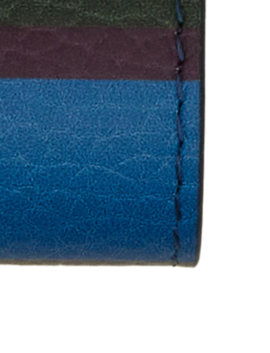 Unisex double strip keyring in hammered blue leather with multicolored stripes - Gallo 1927 - Official Online Shop