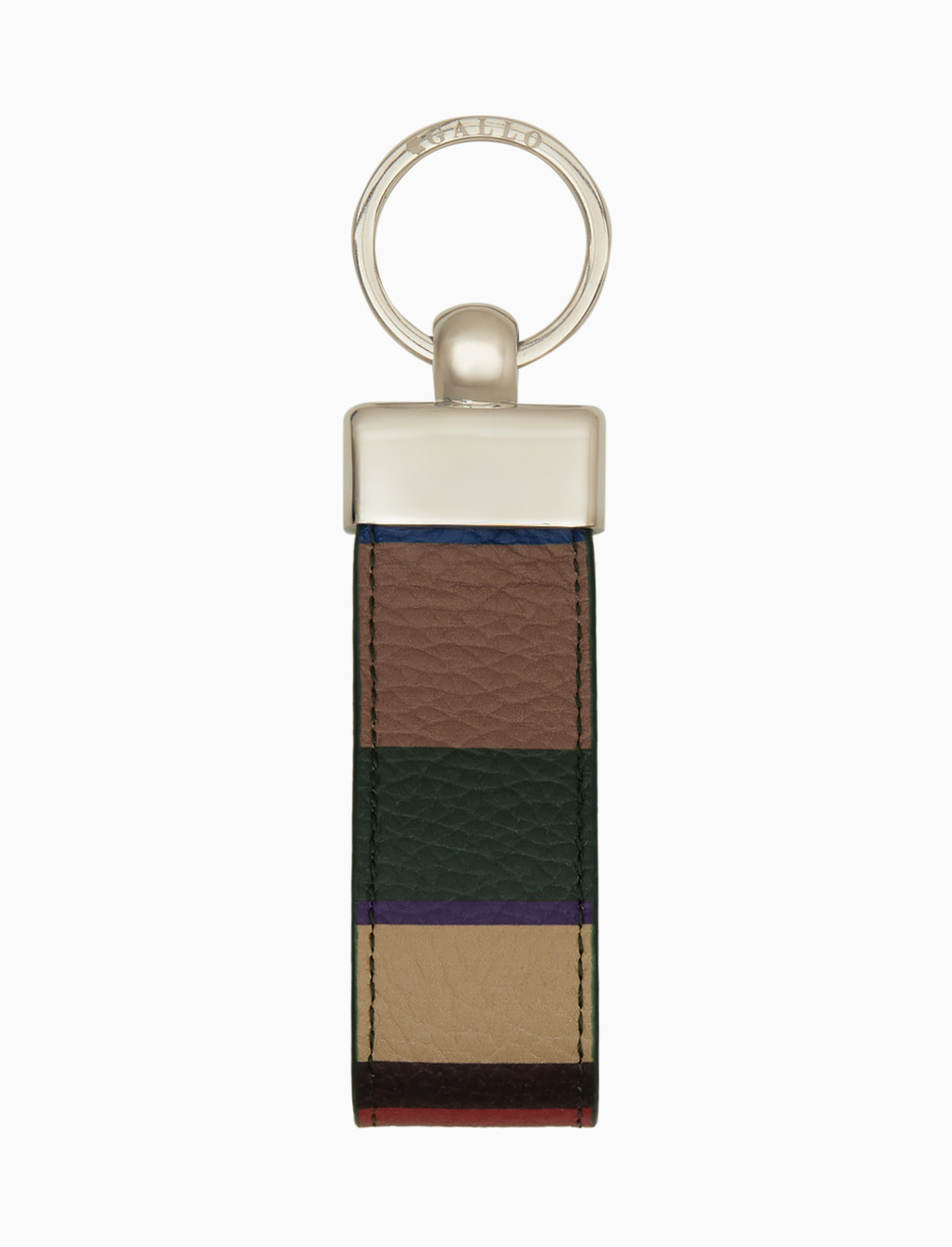 Unisex double strip keyring in hammered beige leather with multicolored stripes - Gallo 1927 - Official Online Shop