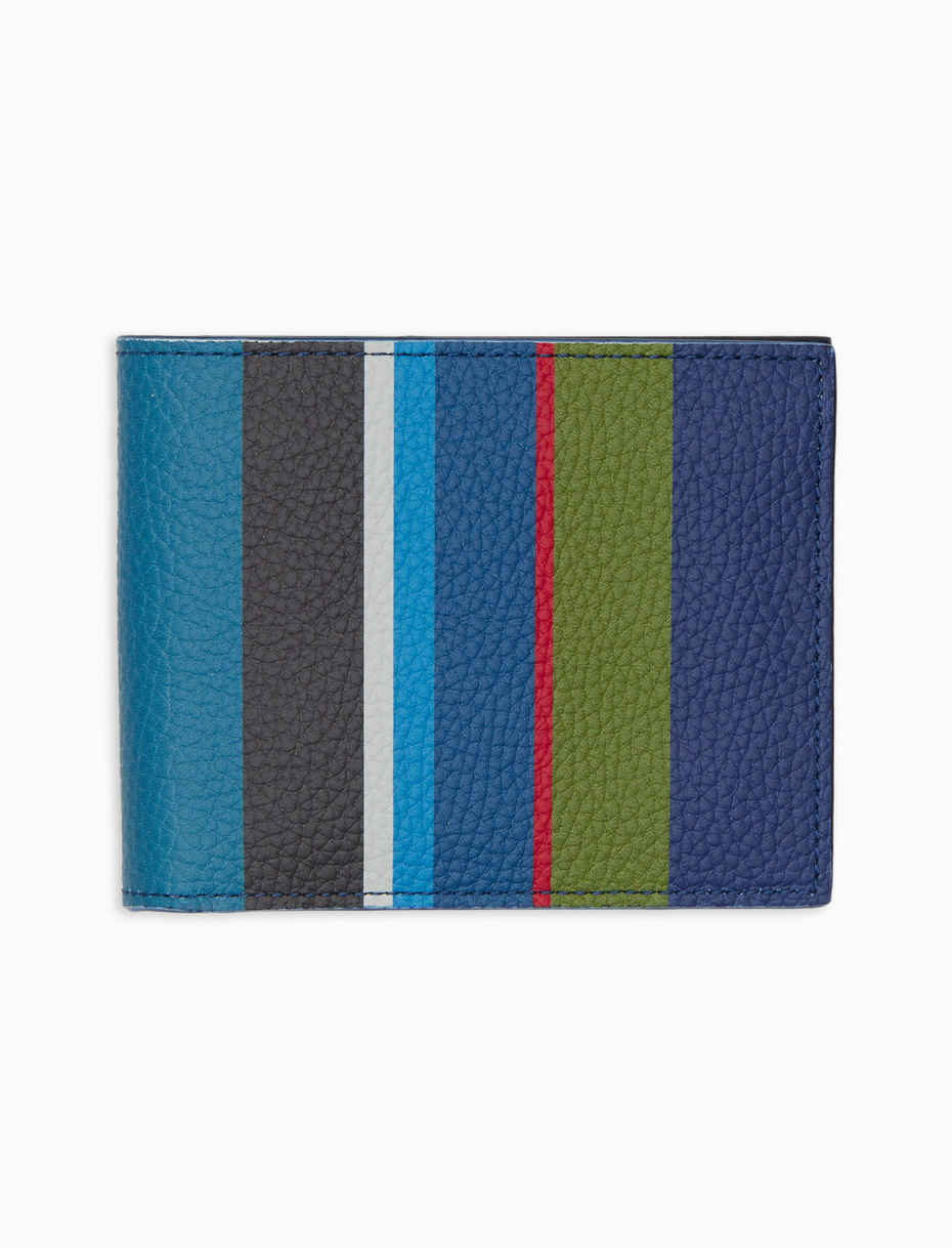 Men's blue hammered leather wallet with multicolor stripes - Gallo 1927 - Official Online Shop