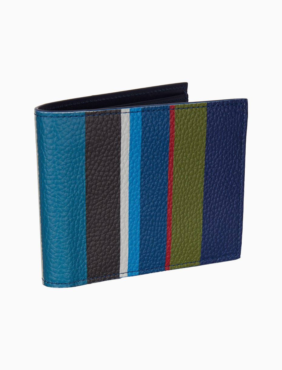 Men's blue hammered leather wallet with multicolor stripes - Gallo 1927 - Official Online Shop