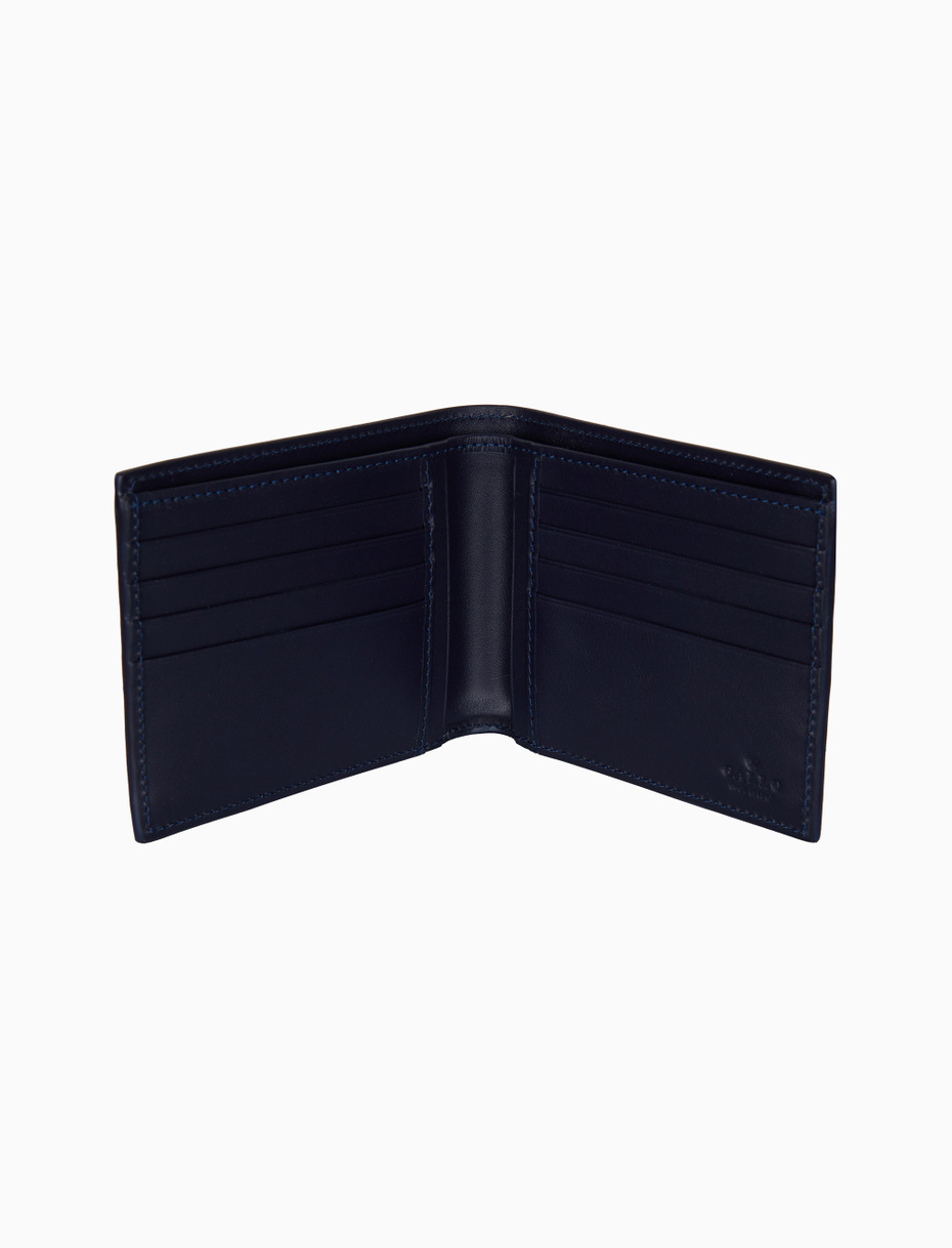 Men's blue hammered leather wallet with multicolor stripes - Gallo 1927 - Official Online Shop