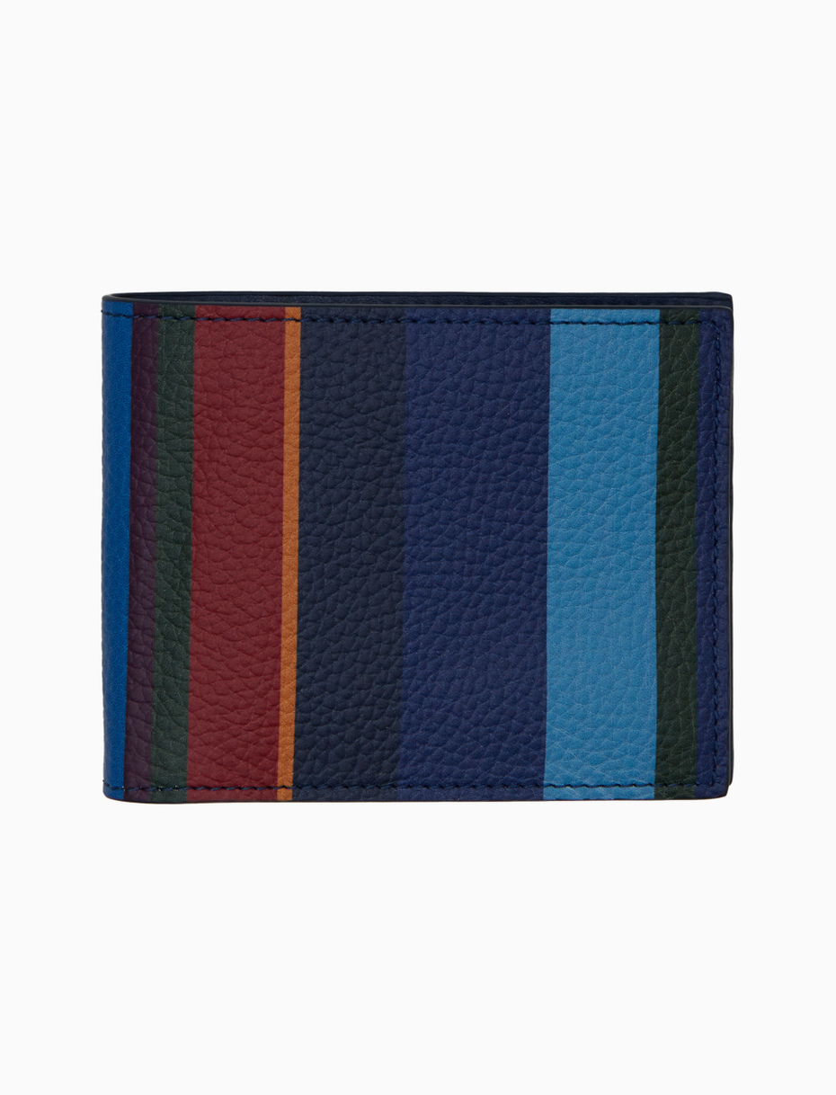 Men's blue hammered leather wallet with multicolor stripes - Gallo 1927 - Official Online Shop