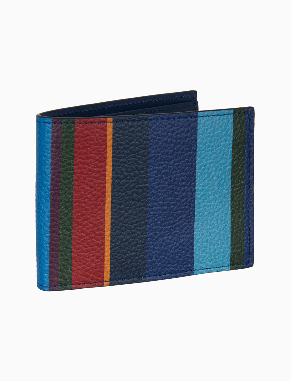 Men's blue hammered leather wallet with multicolor stripes - Gallo 1927 - Official Online Shop
