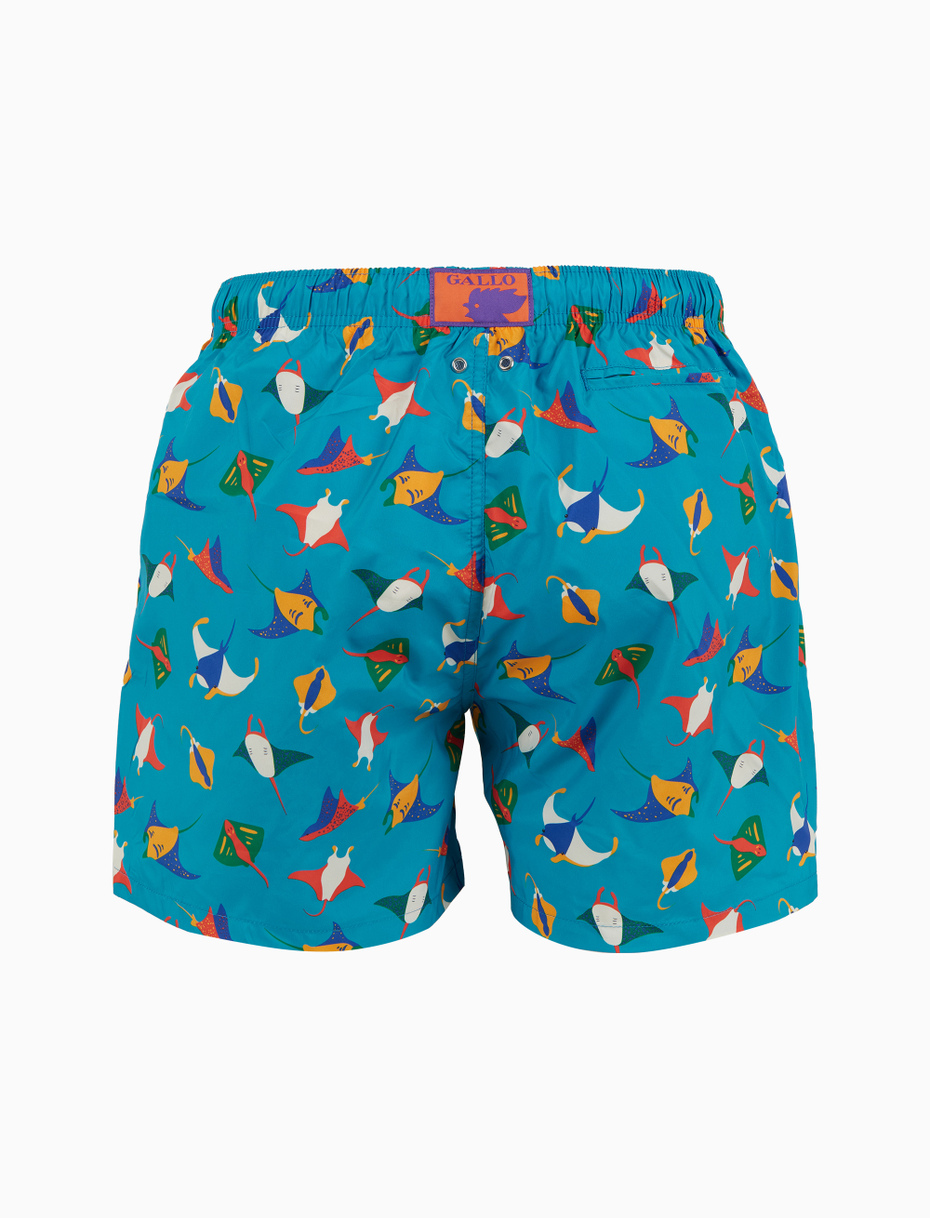 Men's light blue swimming shorts with manta ray pattern - Gallo 1927 - Official Online Shop