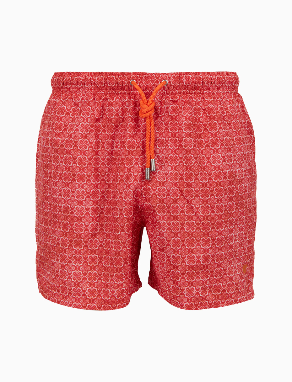 Men's red swimming shorts with batik pattern - Gallo 1927 - Official Online Shop