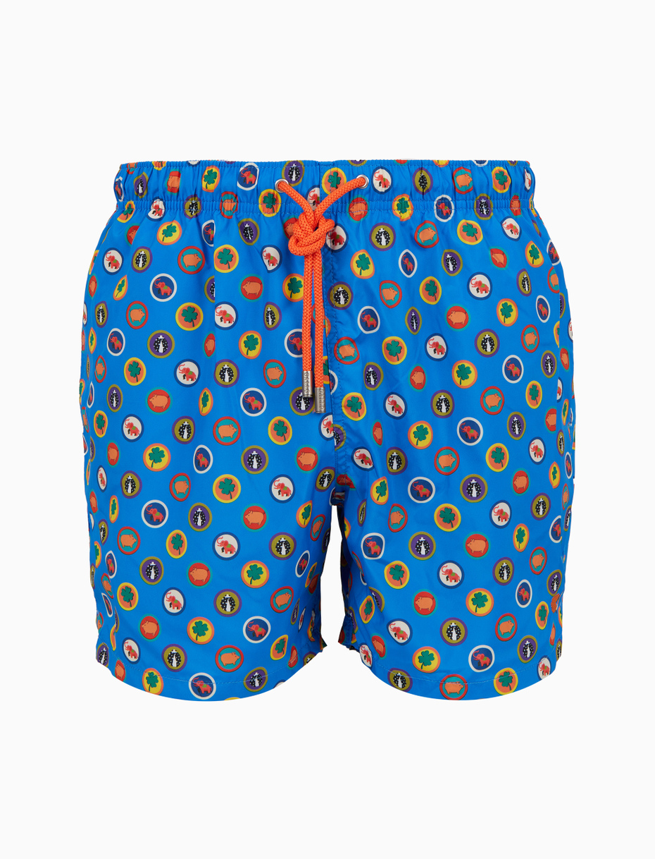 Men's light blue swimming shorts with good luck pattern - Gallo 1927 - Official Online Shop