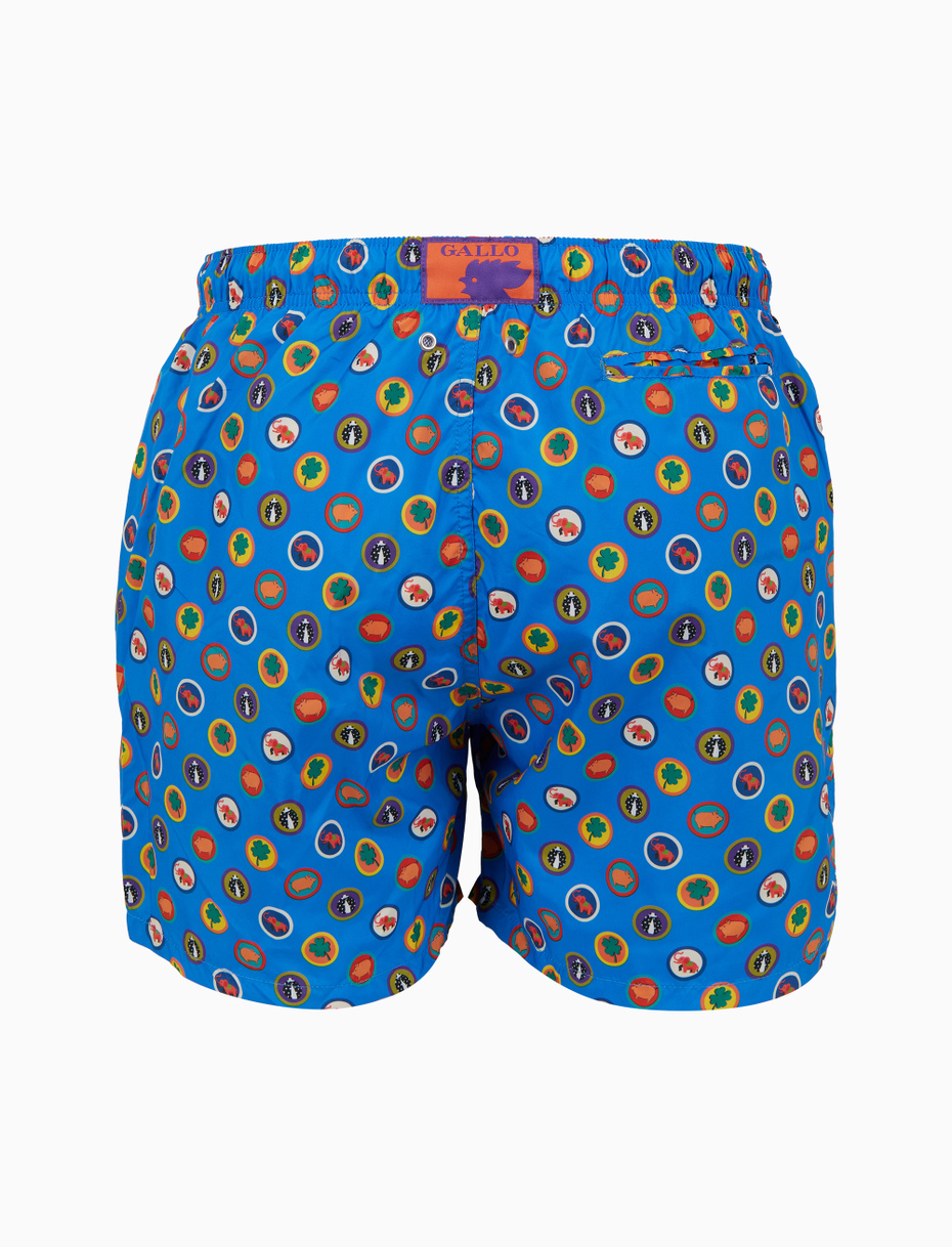 Men's light blue swimming shorts with good luck pattern - Gallo 1927 - Official Online Shop