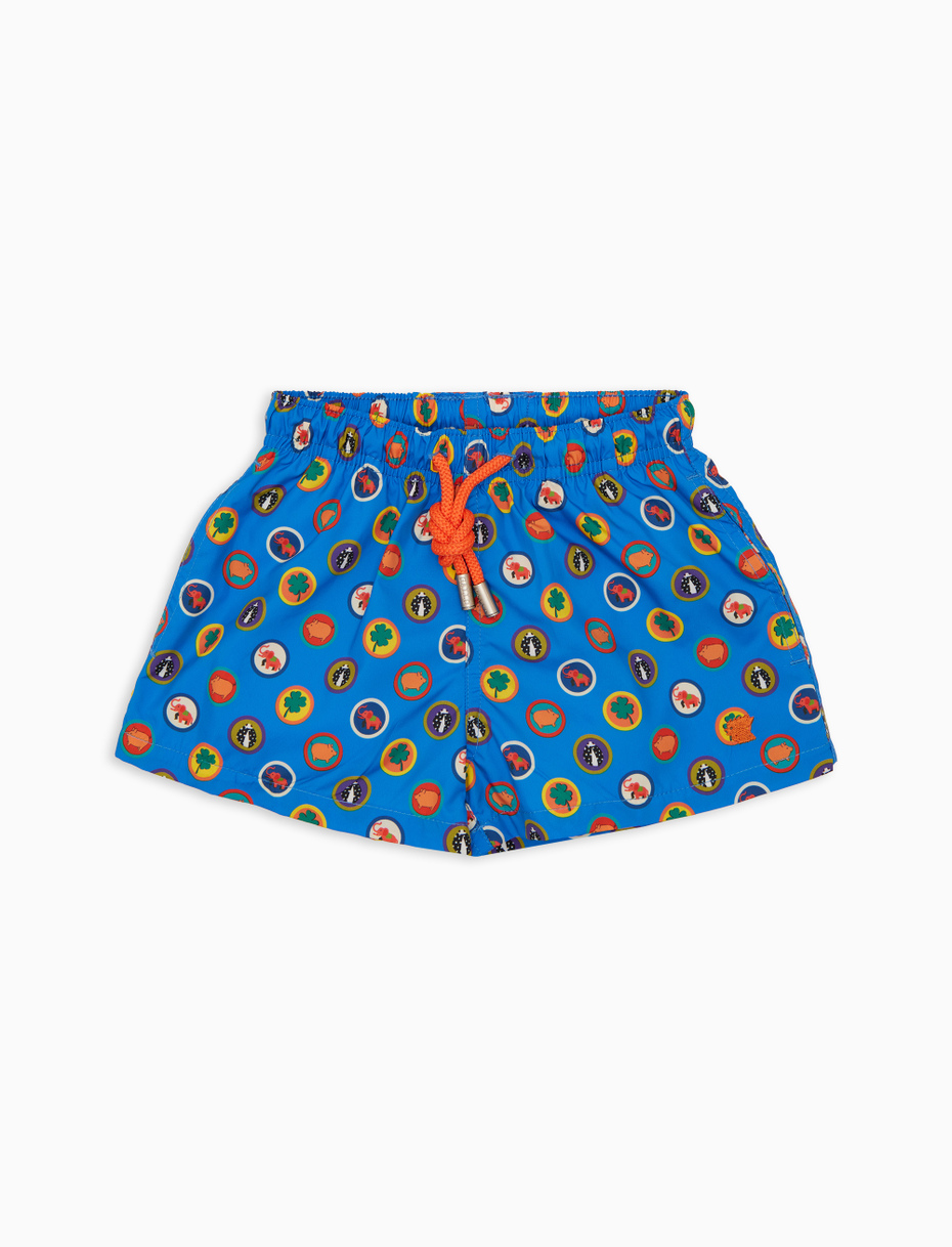 Kid's light blue swimming shorts with good luck pattern - Gallo 1927 - Official Online Shop