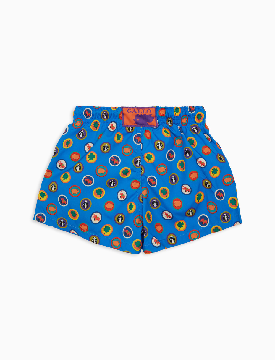 Kid's light blue swimming shorts with good luck pattern - Gallo 1927 - Official Online Shop