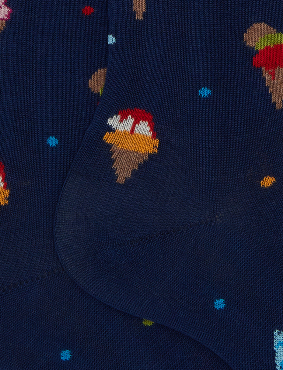 Men's blue short cotton socks with ice cream pattern - Gallo 1927 - Official Online Shop