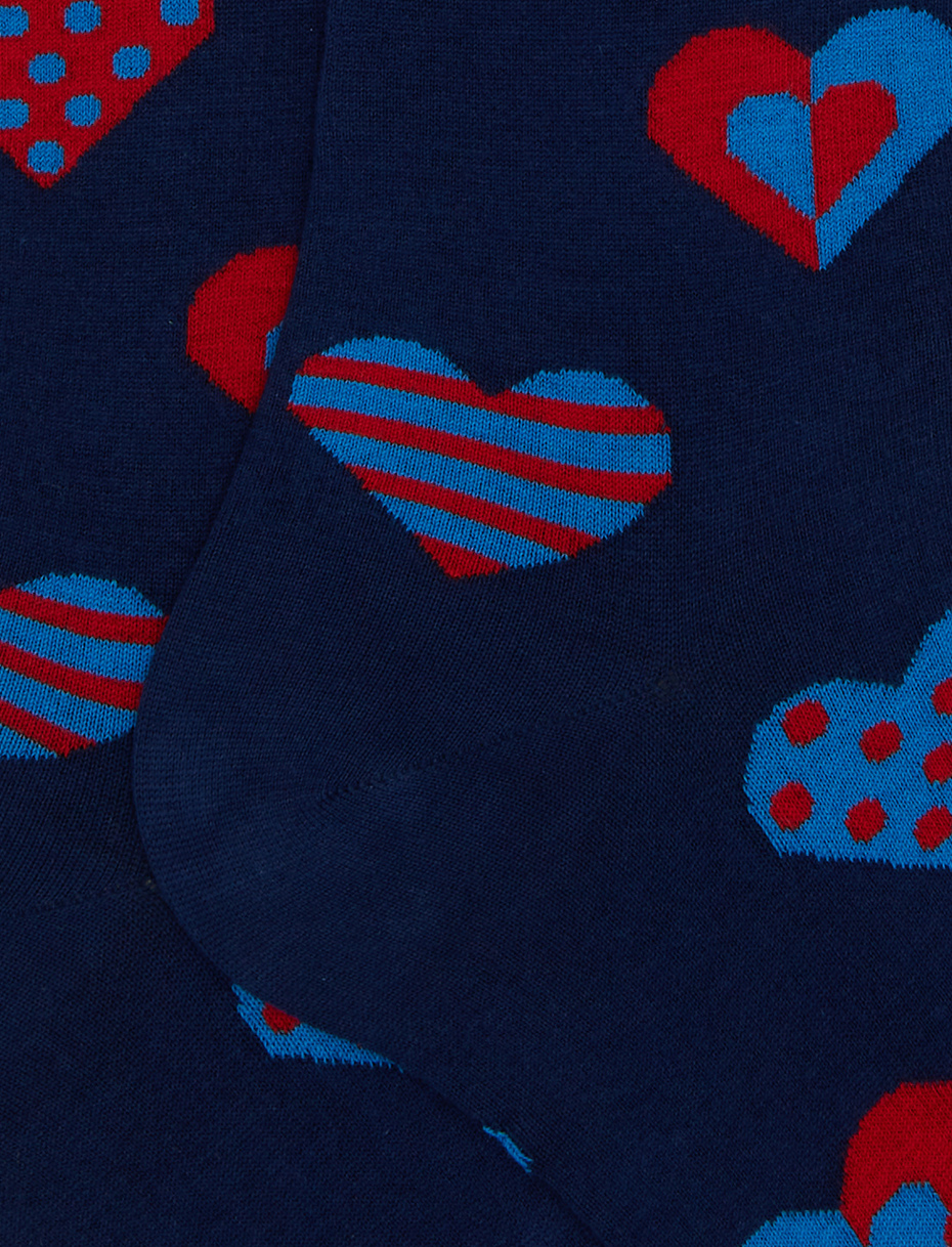 Men's blue long cotton socks with Valentine's hearts pattern - Gallo 1927 - Official Online Shop