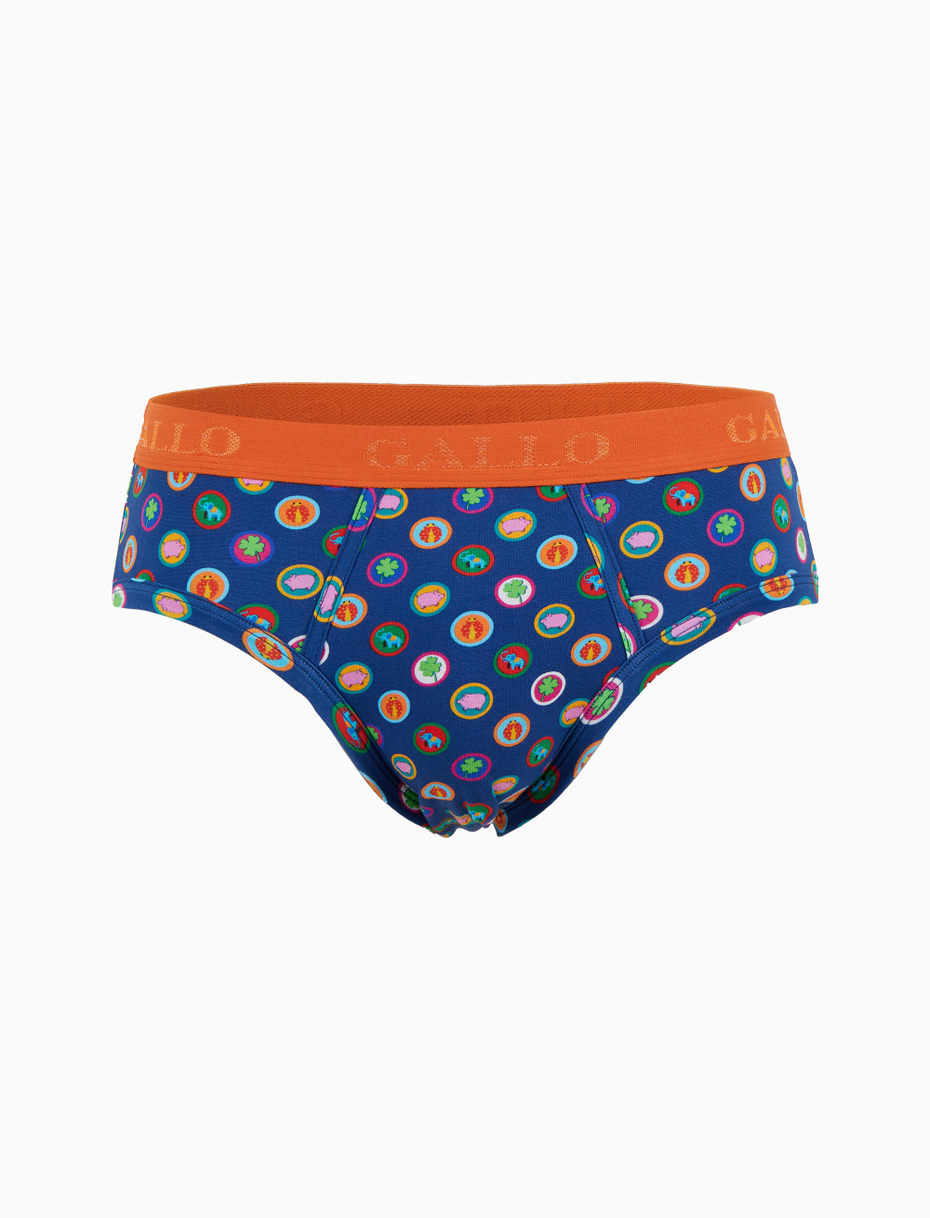 Men's blue cotton briefs with good luck pattern - Gallo 1927 - Official Online Shop