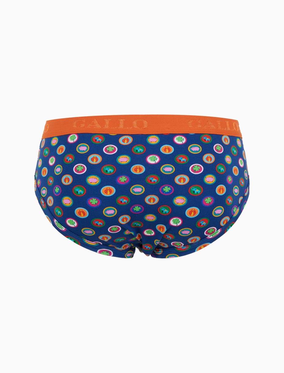 Men's blue cotton briefs with good luck pattern - Gallo 1927 - Official Online Shop
