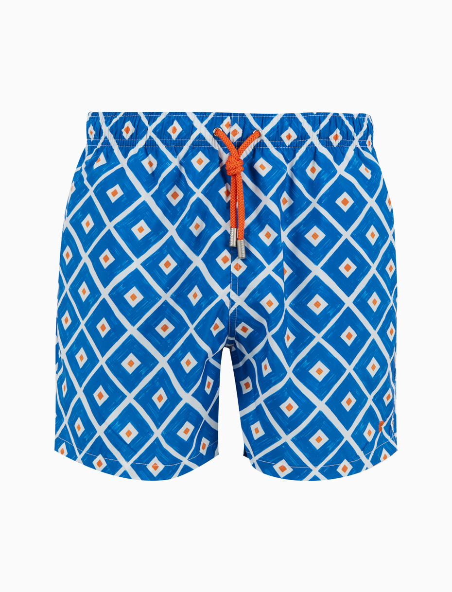 Men's blue swimming shorts with argyle pattern - Gallo 1927 - Official Online Shop