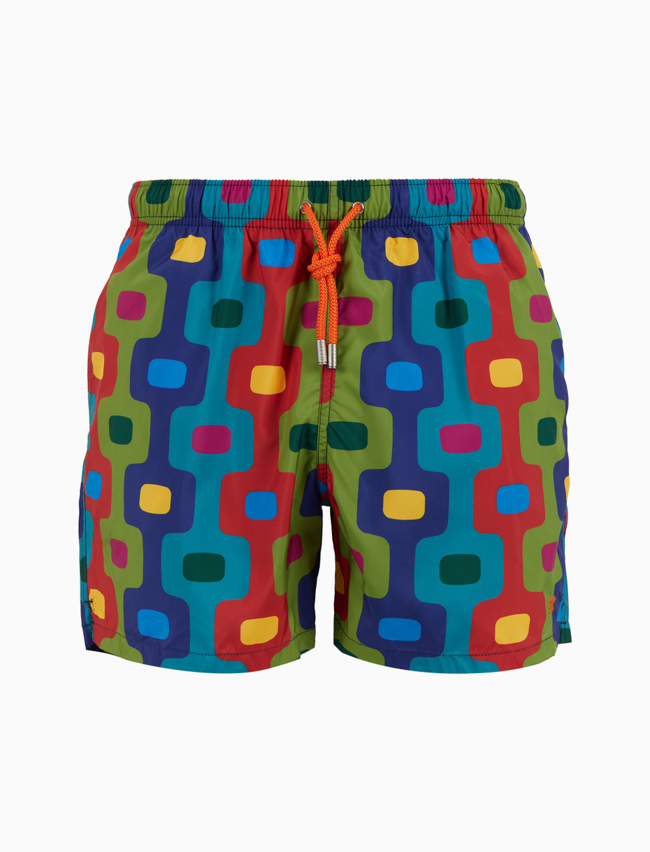 Men's blue swimming shorts with vertical geometric pattern - Gallo 1927 - Official Online Shop