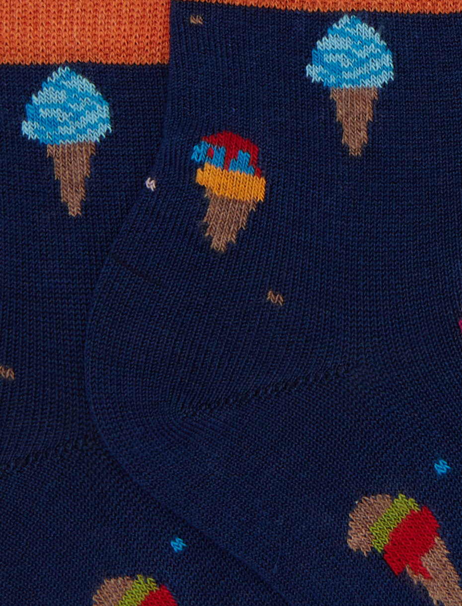 Kid's blue ultra-short cotton socks with ice cream pattern - Gallo 1927 - Official Online Shop