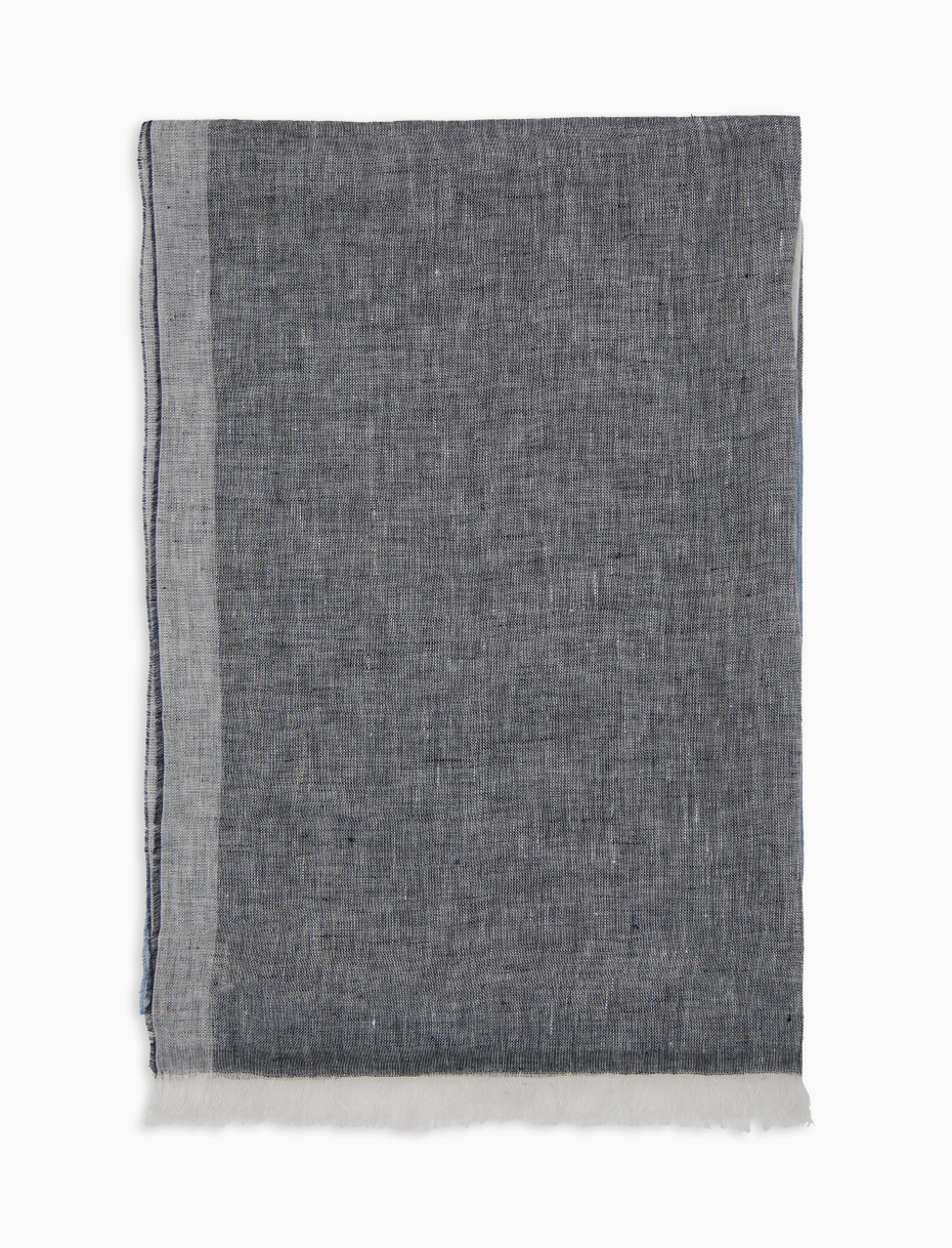 Unisex blue linen scarf with three-color pattern - Gallo 1927 - Official Online Shop