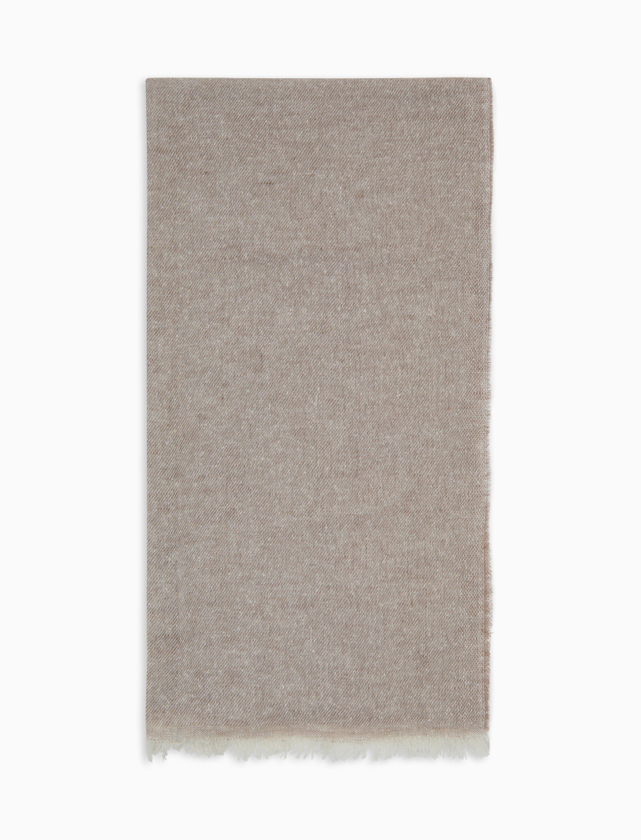 Unisex beige silk and linen scarf with solid color - Gallo 1927 - Official Online Shop