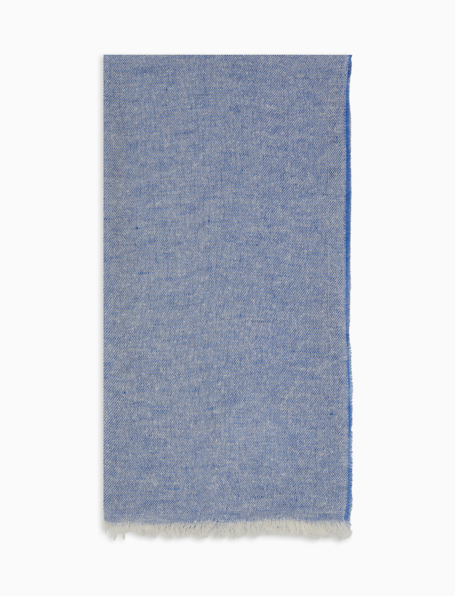 Unisex blue silk and linen scarf with solid color - Gallo 1927 - Official Online Shop