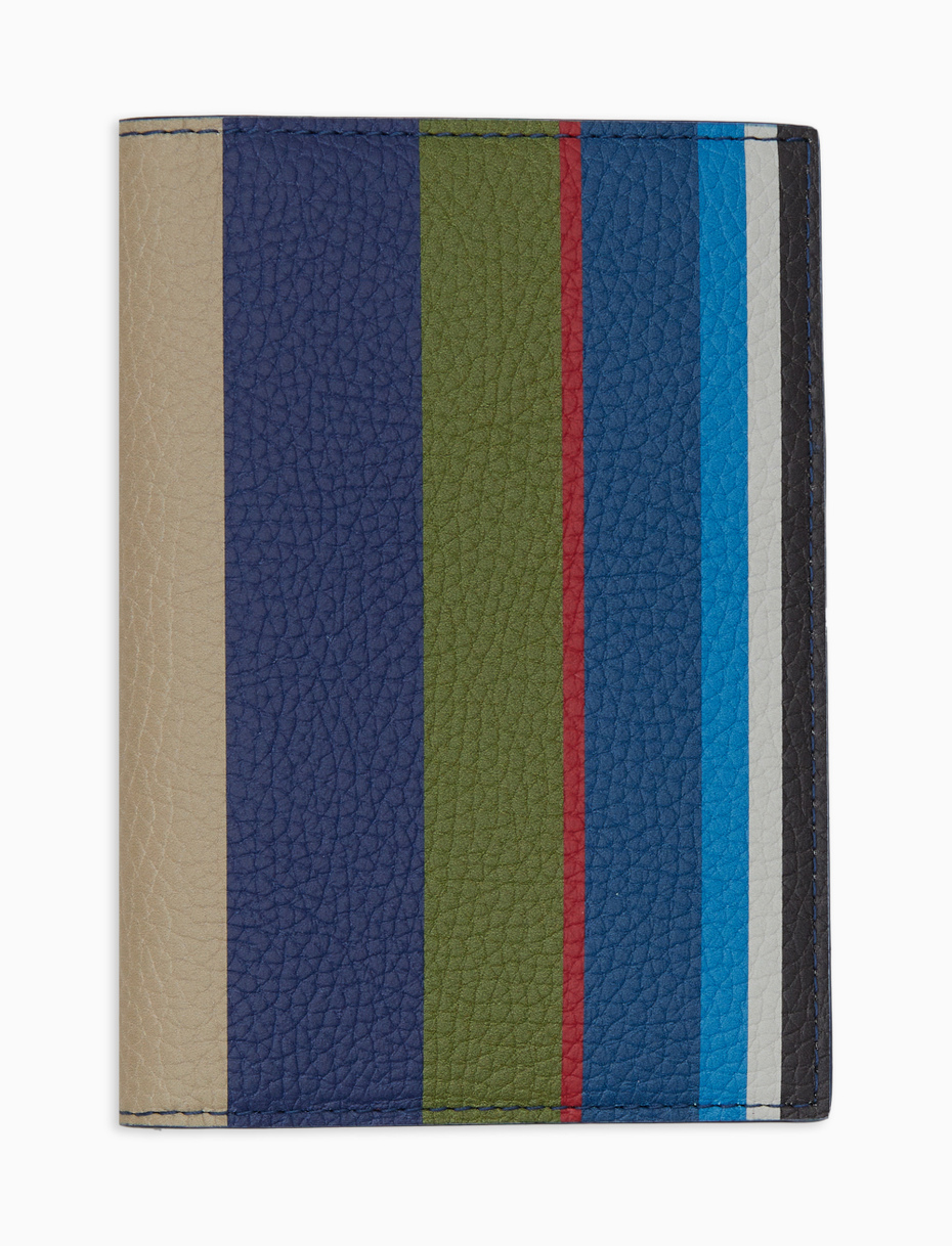 Unisex blue hammered leather passport holder with multicolor stripes - Gallo 1927 - Official Online Shop