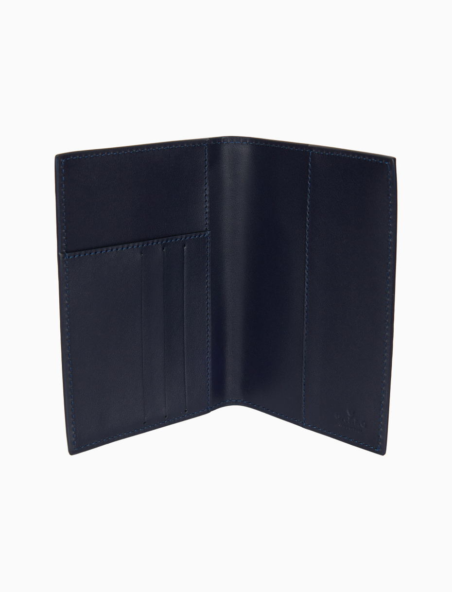 Unisex blue hammered leather passport holder with multicolor stripes - Gallo 1927 - Official Online Shop