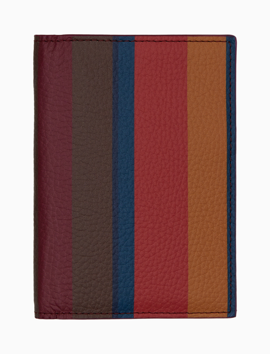 Unisex burgundy hammered leather passport holder with multicolor stripes - Gallo 1927 - Official Online Shop