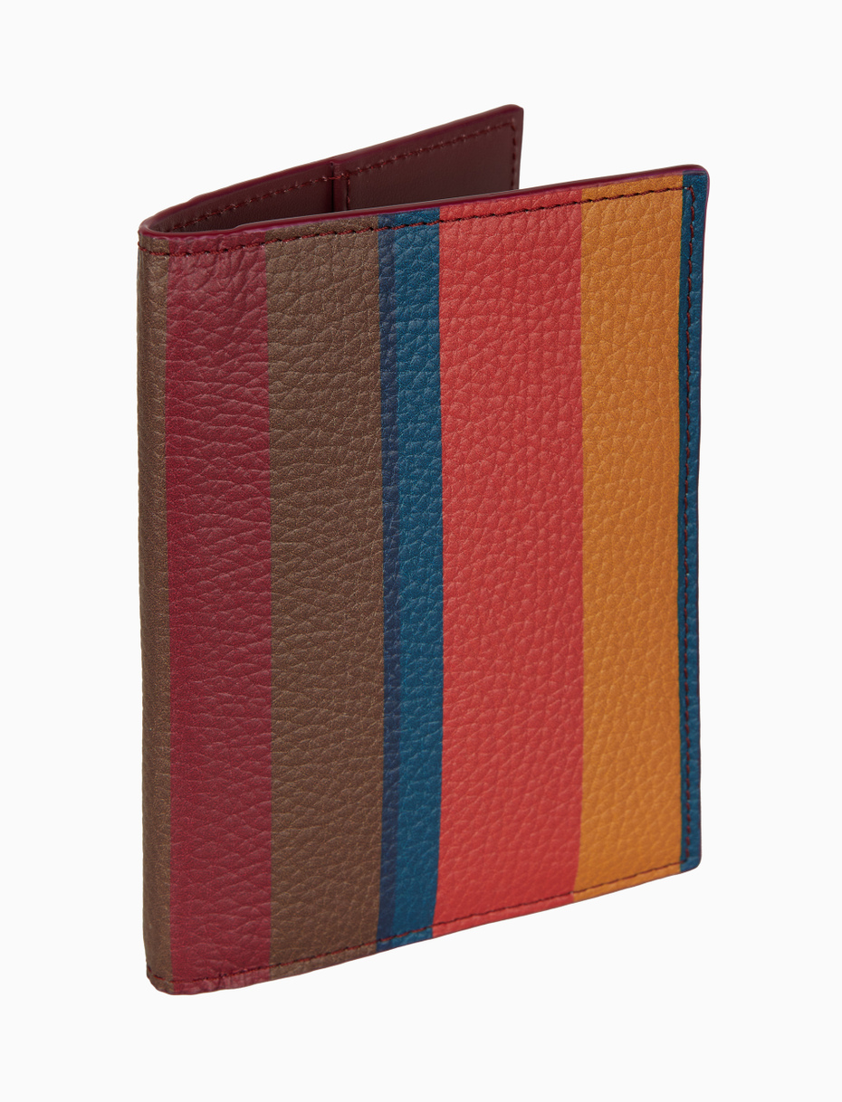 Unisex burgundy hammered leather passport holder with multicolor stripes - Gallo 1927 - Official Online Shop