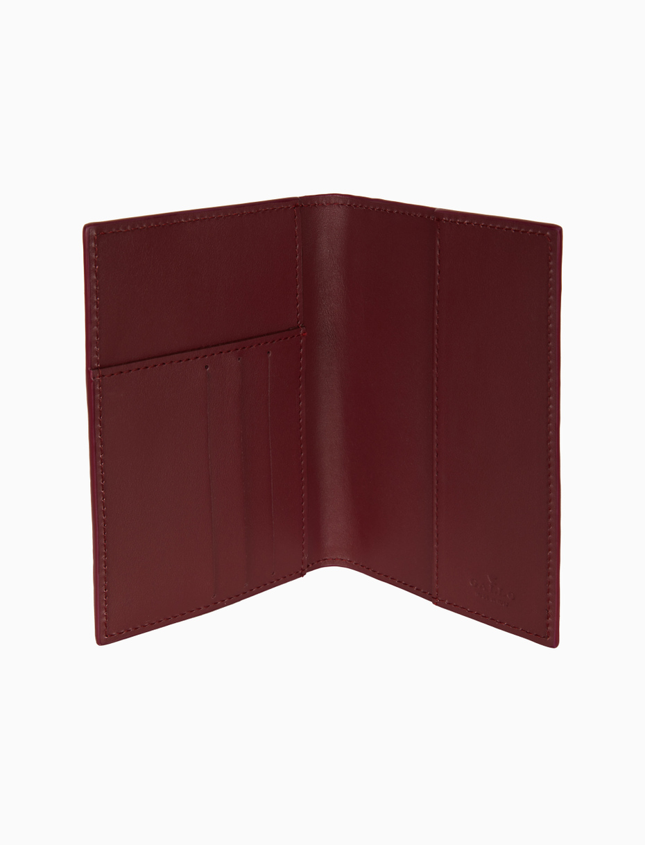 Unisex burgundy hammered leather passport holder with multicolor stripes - Gallo 1927 - Official Online Shop