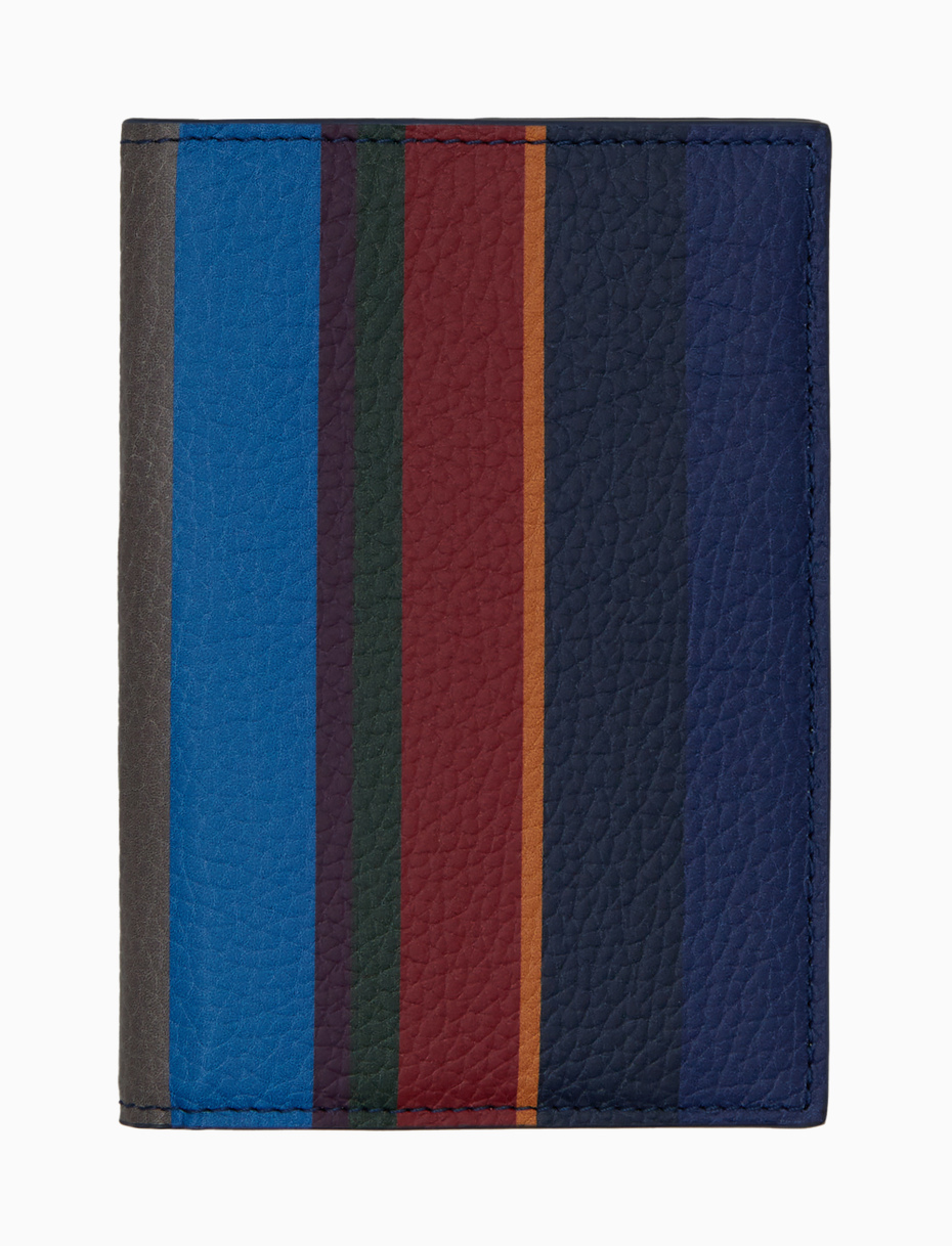 Unisex blue hammered leather passport holder with multicolor stripes - Gallo 1927 - Official Online Shop