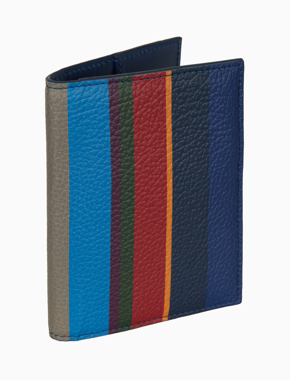 Unisex blue hammered leather passport holder with multicolor stripes - Gallo 1927 - Official Online Shop