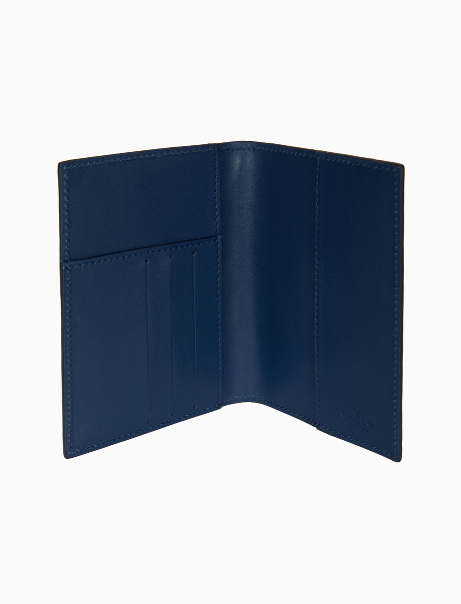 Unisex blue hammered leather passport holder with multicolor stripes - Gallo 1927 - Official Online Shop