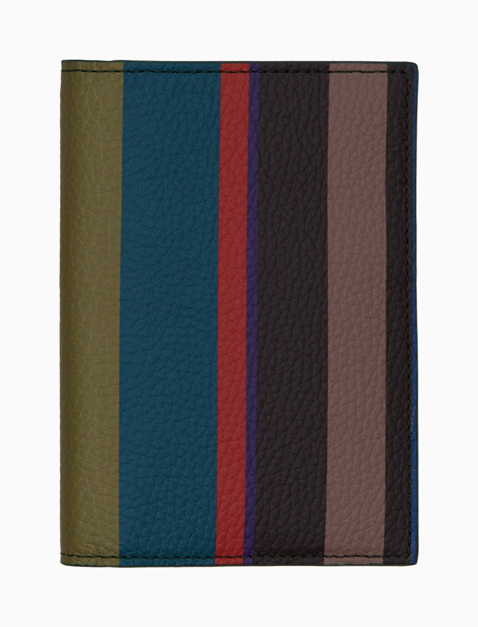 Unisex beige hammered leather passport holder with multicolor stripes - Gallo 1927 - Official Online Shop