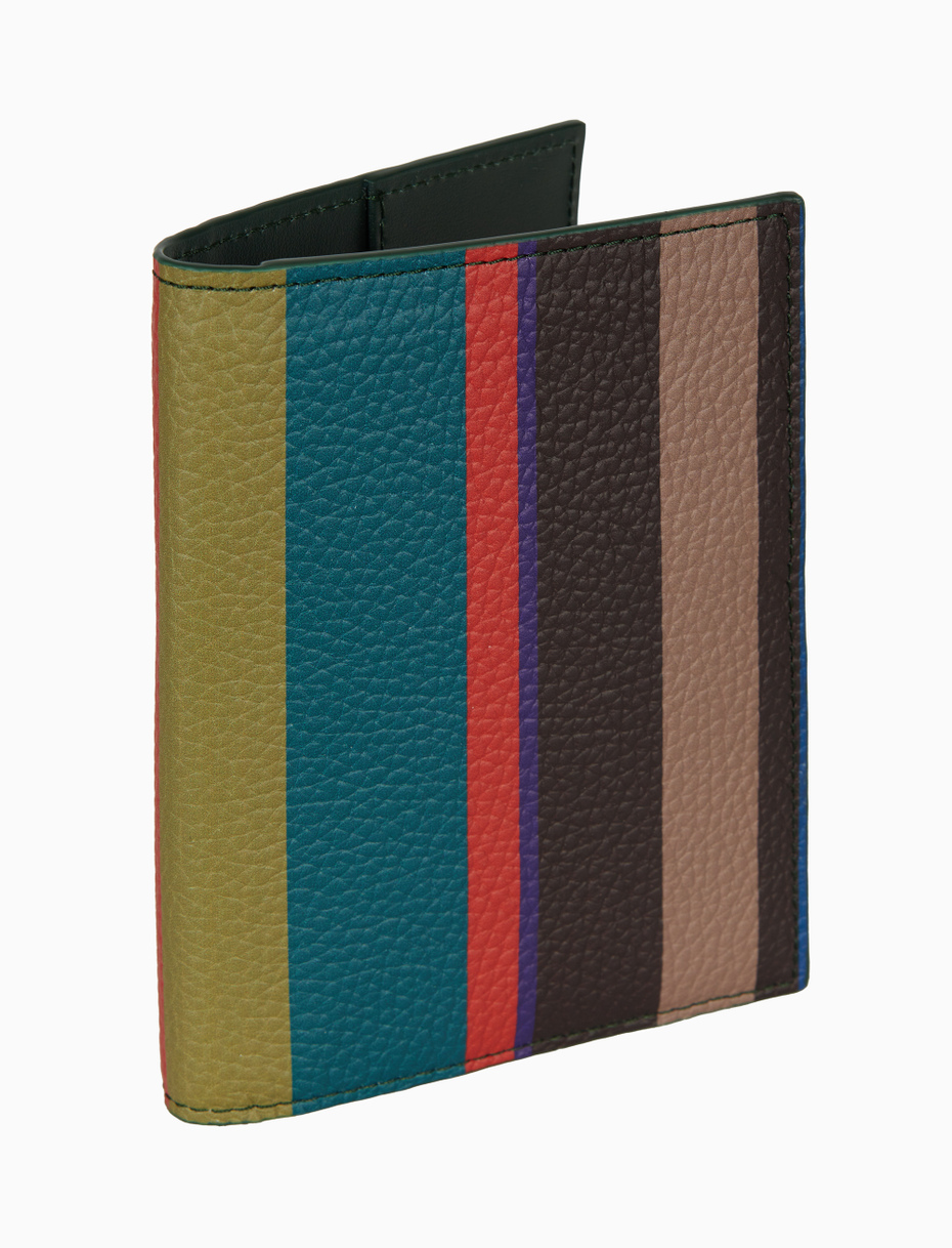 Unisex beige hammered leather passport holder with multicolor stripes - Gallo 1927 - Official Online Shop
