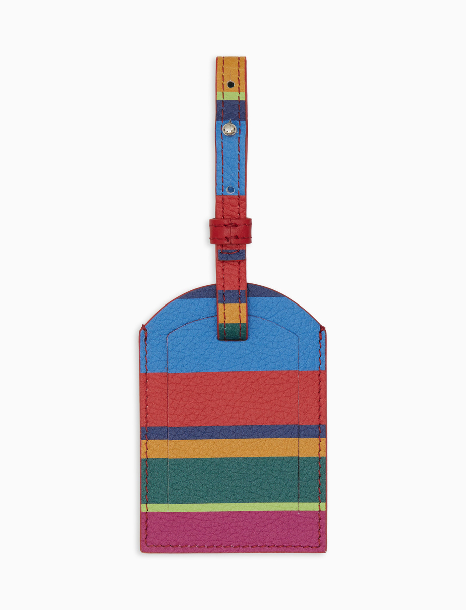Unisex blue hammered leather luggage tag with multicolor stripes - Gallo 1927 - Official Online Shop