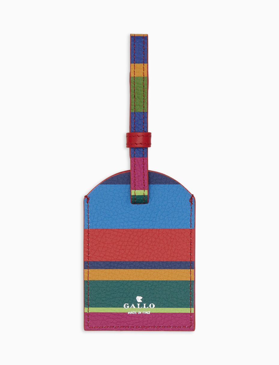 Unisex blue hammered leather luggage tag with multicolor stripes - Gallo 1927 - Official Online Shop