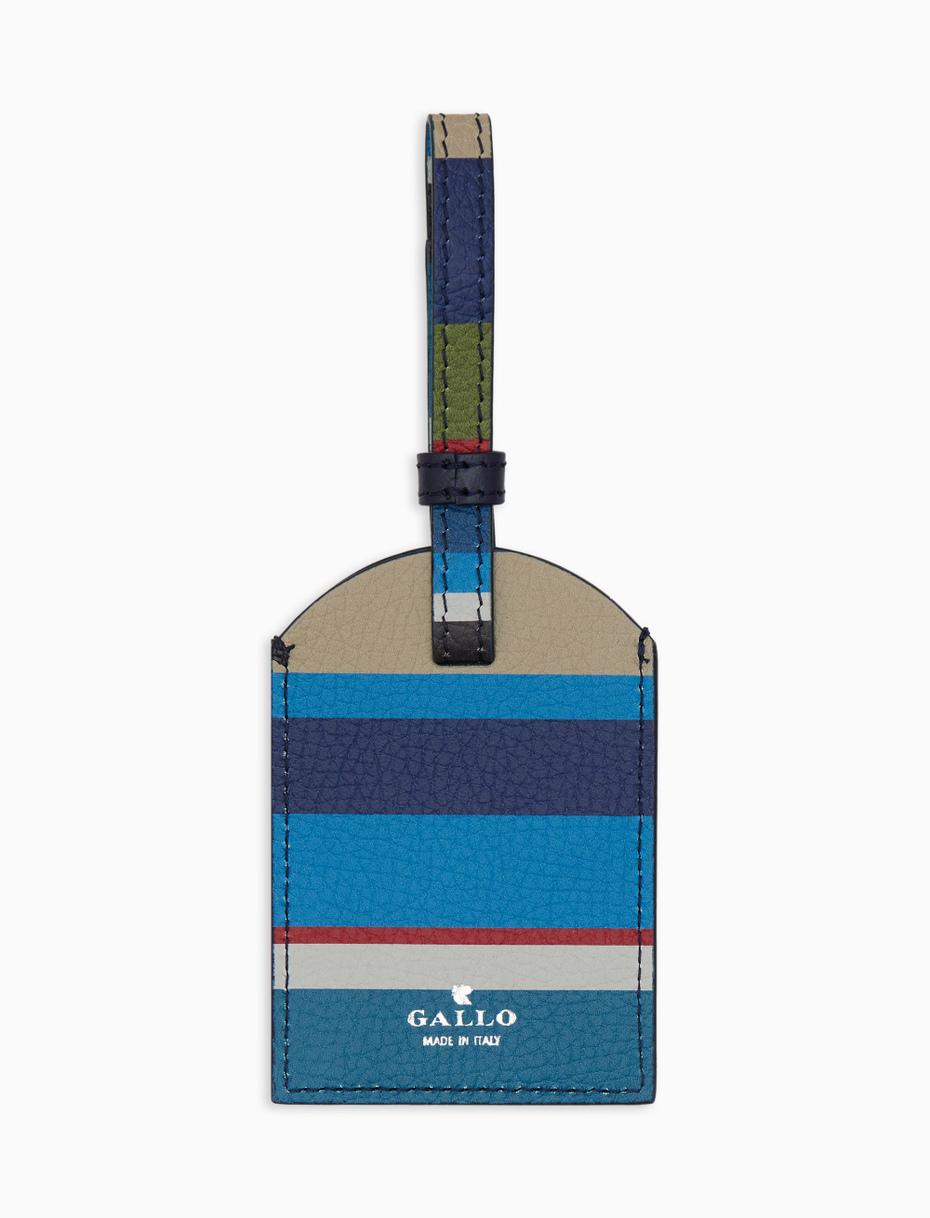 Unisex blue hammered leather luggage tag with multicolor stripes - Gallo 1927 - Official Online Shop