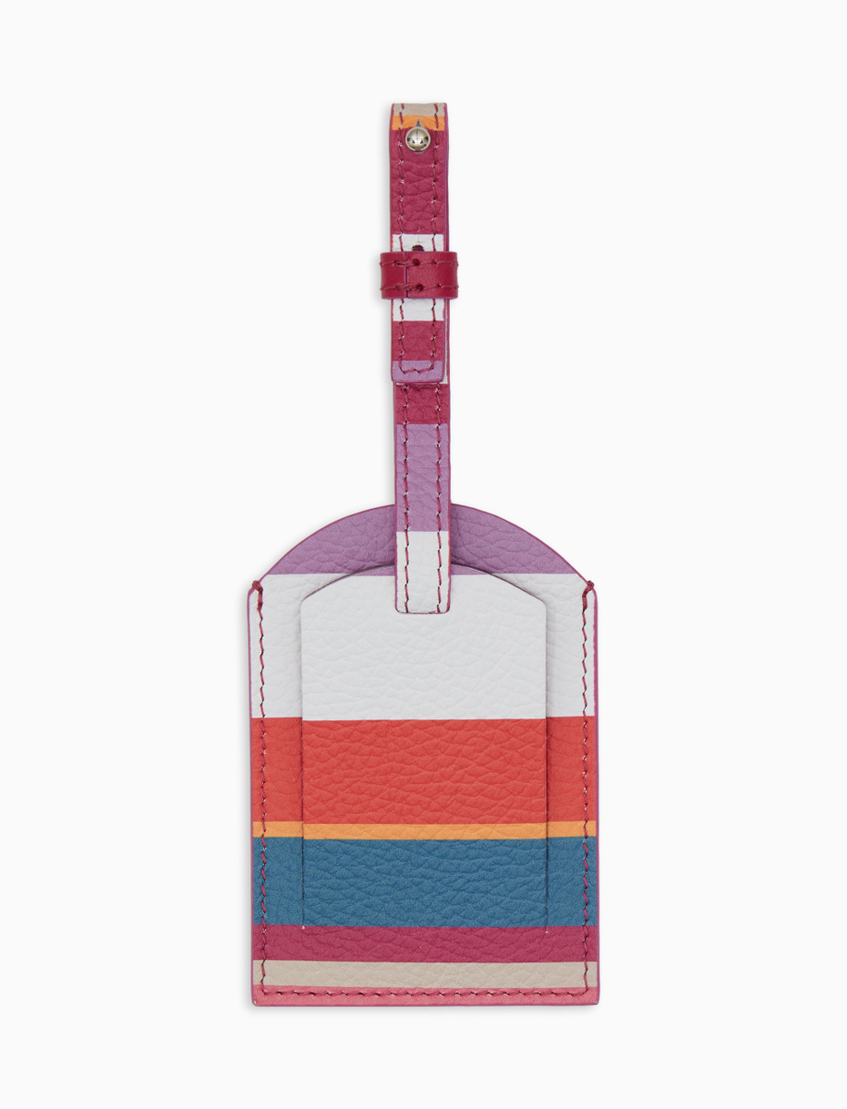 Unisex white hammered leather luggage tag with multicolor stripes - Gallo 1927 - Official Online Shop