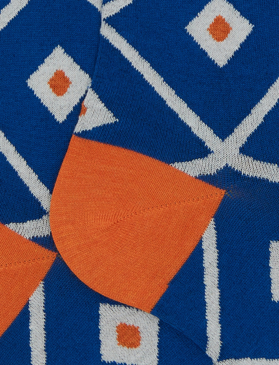 Women's blue long cotton socks with argyle pattern - Gallo 1927 - Official Online Shop