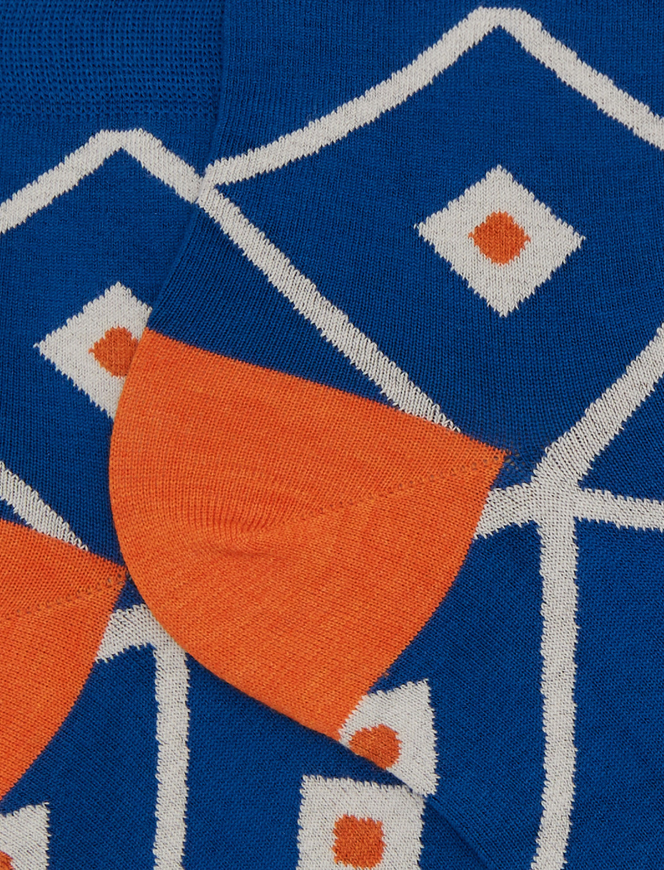 Women's blue ultra-short cotton socks with argyle pattern - Gallo 1927 - Official Online Shop