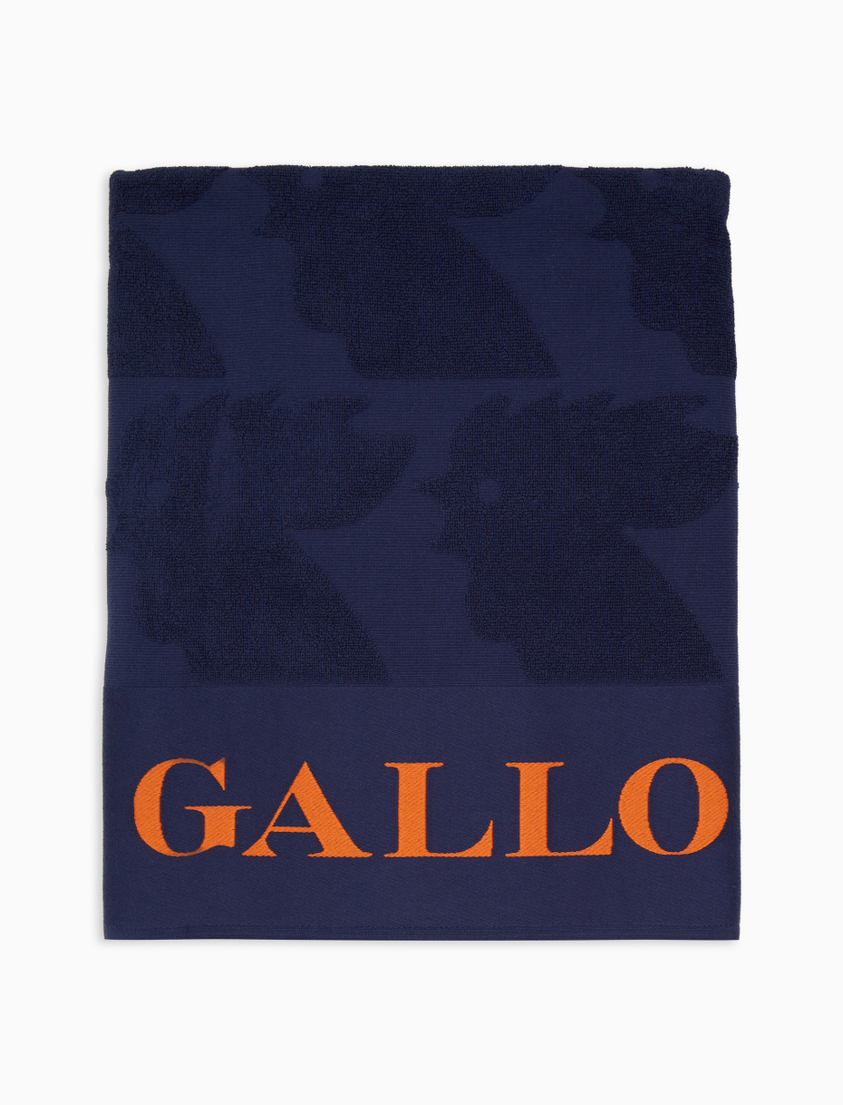 Telo mare unisex cotone tinta unita blu con scritta Gallo in contrasto - Gallo 1927 - Official Online Shop