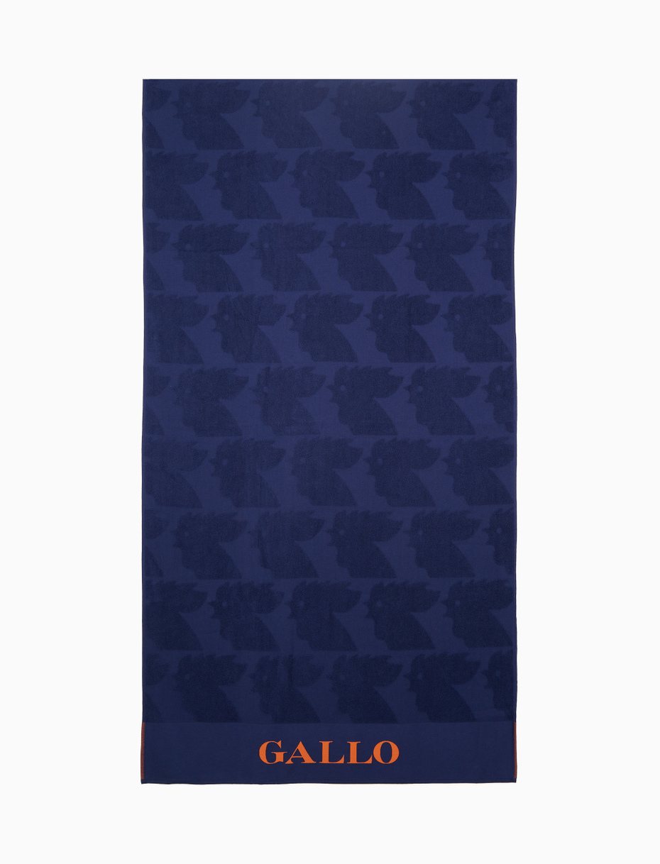 Telo mare unisex cotone tinta unita blu con scritta Gallo in contrasto - Gallo 1927 - Official Online Shop