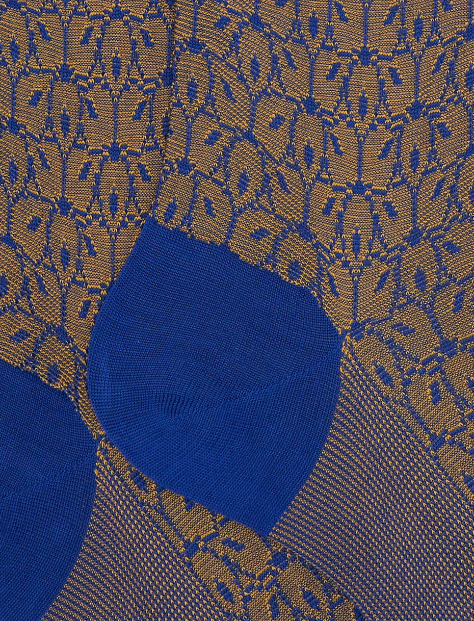 Men's yellow long cotton socks with flower petals pattern - Gallo 1927 - Official Online Shop
