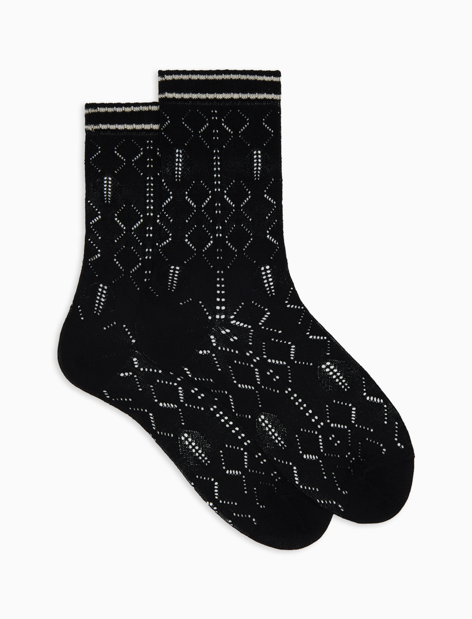 Women's black short cotton perforated socks with argyle pattern - Gallo 1927 - Official Online Shop